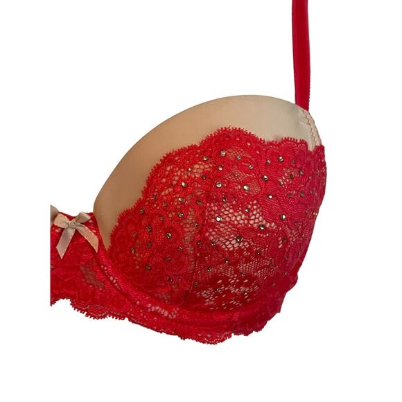 Victoria’s Secret Dream Angels Bra 34C Lined Demi/Demi Buste Double Red Lace - Picture 5 of 9